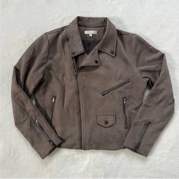 Solitaire Gray Faux Suede Moto Zipper Jacket Size M - Picture 1 of 12